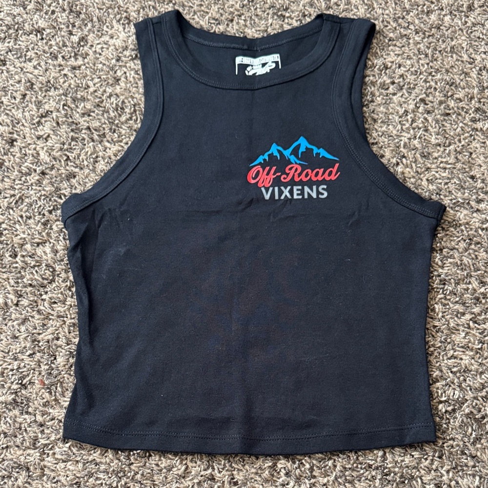 Off-Road Vixens Black Graphic Crop Muscle Tank